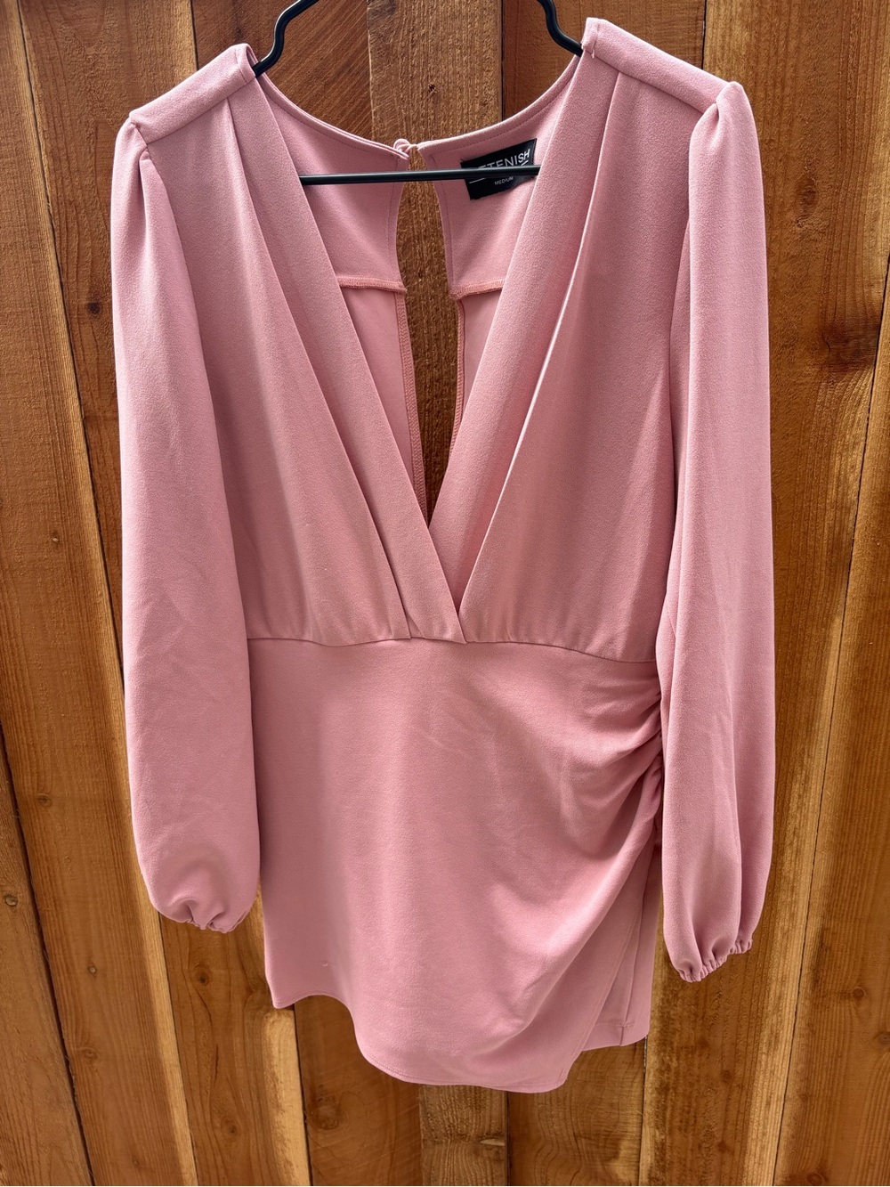 Kittenish Pink Long Sleeve Wrap Ruched Romper Size M